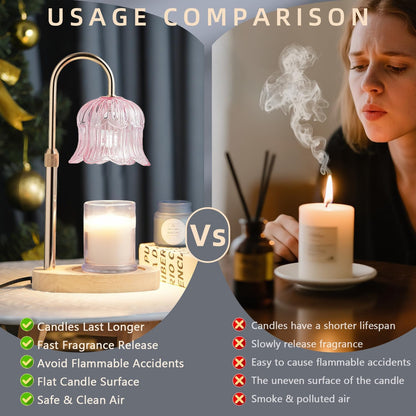 CRMILL Candle Warmer Lamp with Timer: Adjustable Dimmable Height Adjustable Warming - Flower Shape Wax Lamp Jar Candles No Flame Modern Home Decor Table Lights - Home Living Bedroom