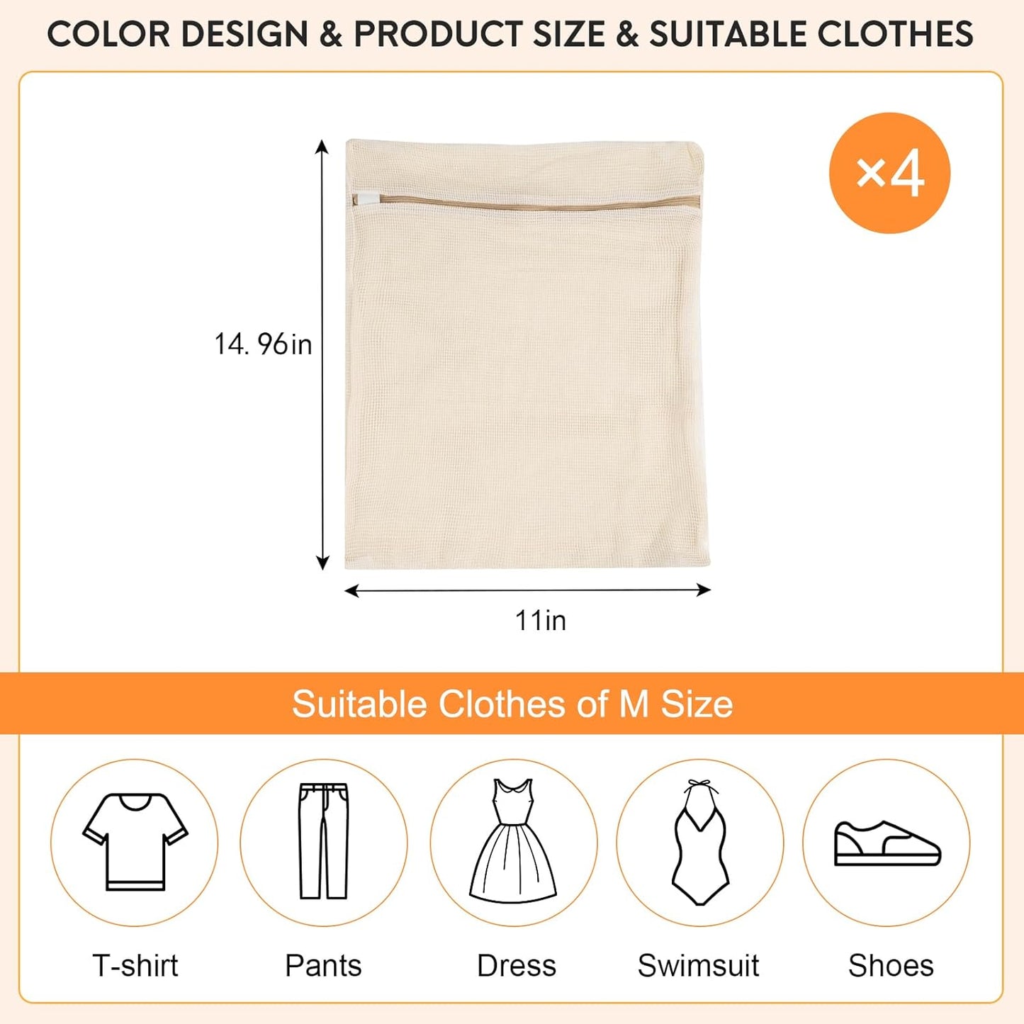 3-piece set extra-large 20×23.6 inch durable organic cotton mesh laundry bags, with sturdy zippers and breathable mesh, perfect for delicate items like underwear, clothes, pants, and socks.