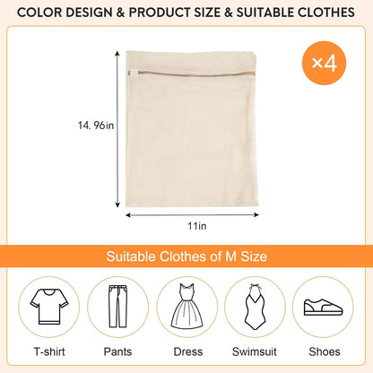 3-piece set extra-large 20×23.6 inch durable organic cotton mesh laundry bags, with sturdy zippers and breathable mesh, perfect for delicate items like underwear, clothes, pants, and socks.