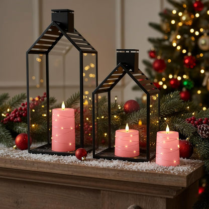 Raycare Flameless Candles with Remote Timer, Flickering Battery Operated LED Pillar Fake Candle with String Lights for Home Decor, Christmas, Wedding and Gift, White, Set of 3