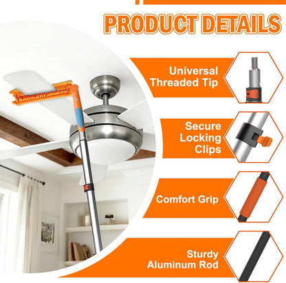 LAANPOLE 26FT Reach Ceiling Fan Cleaner Duster, Fan Blade Cleaner Kit with 5-20FT Extension Pole, Microfiber Duster & Replaceable Cleaning Cloth for Blades, Ceiling, Furniture