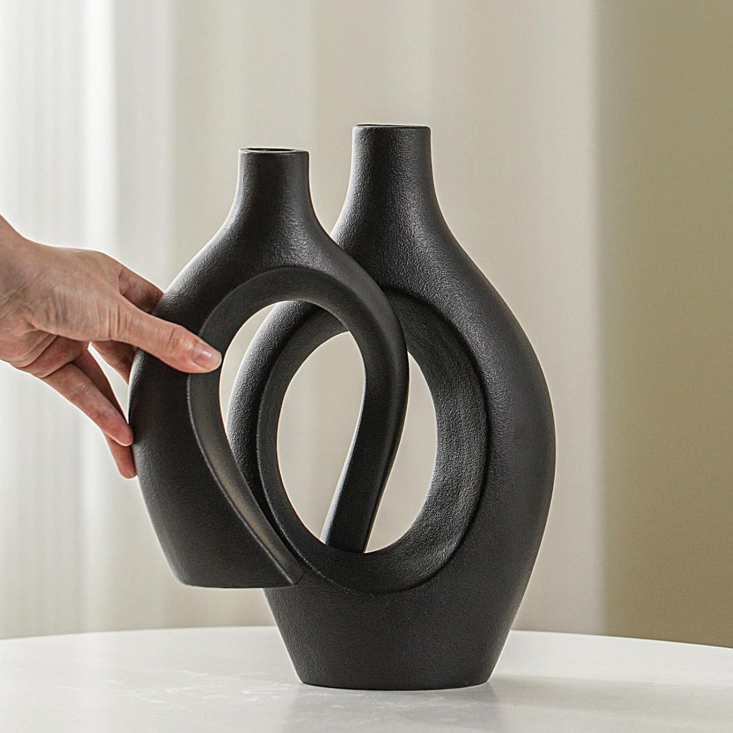 Levvohd Hollow Ceramic Vase Set of 2, Modern Nordic Minimalist Book Style Boho Aesthetic Vases for Home Decor Living Room Shelf Entryway Coffee Centerpiece Table Decorative (Cream White)