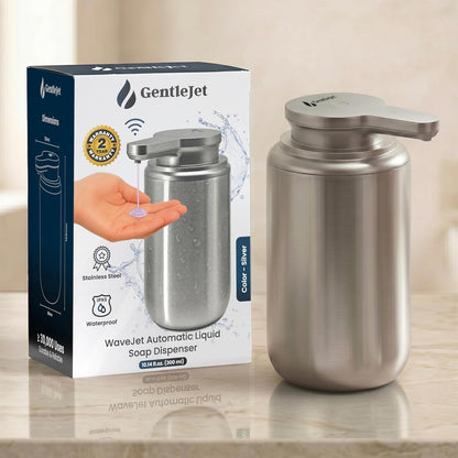 GentleJet WaveJet Automatic Foaming Soap Dispenser – Touchless Sensor, USB-C Rechargeable, 304 Stainless Steel, IPX5 Waterproof for Bathroom Kitchen Sink, 12 oz / 350 ml
