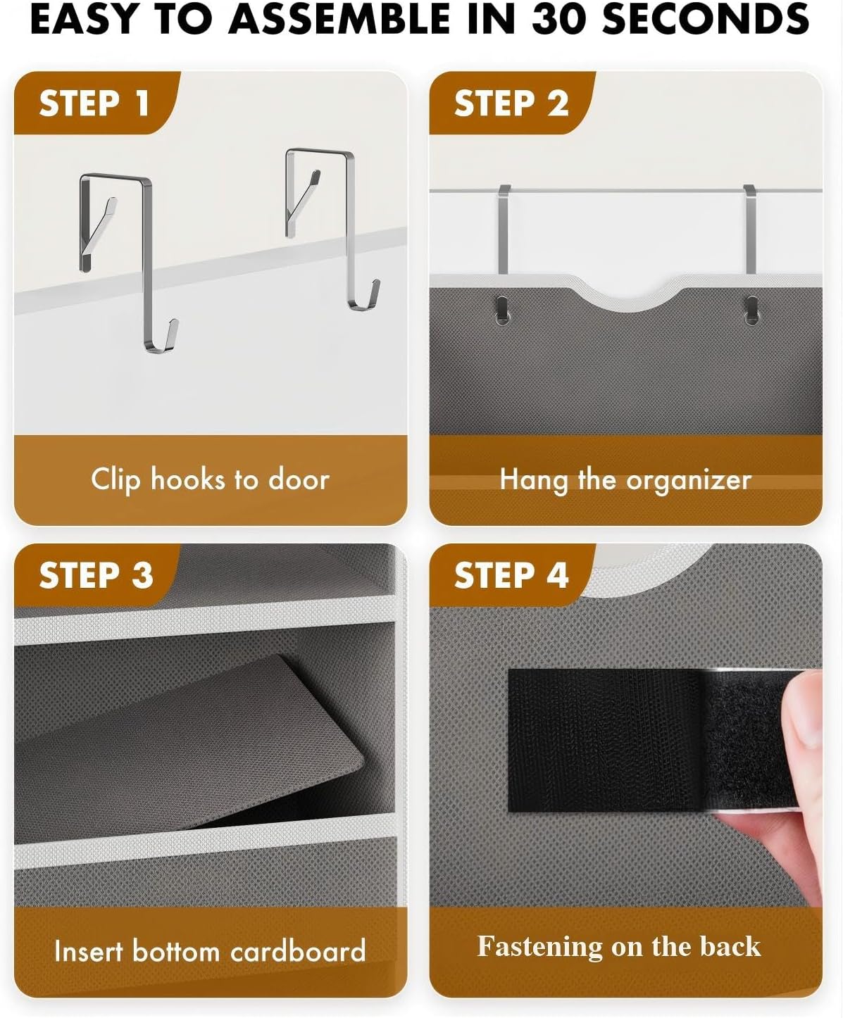 Over the Door Hanging Organizer - Closet Door Organizer and Storage with Large Pockets, Swing-Proof Behind The Door Organizer for Bathroom Nursery (Grey, 1 Pack -Extra Large 6 Tier)