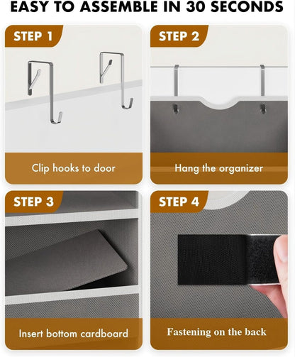 Over the Door Hanging Organizer - Closet Door Organizer and Storage with Large Pockets, Swing-Proof Behind The Door Organizer for Bathroom Nursery (Grey, 1 Pack -Extra Large 6 Tier)