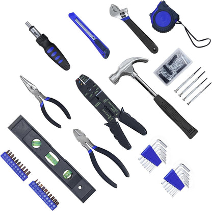 Torin 129 Piece Tool Set Household Repair Tool Kit with Plastic ToolBox, S2 tool steel adjustable wrench, driver handle, Wire Striper, measuring tape, screwdriver bits, screwdrivers Set.etc, APK129TSM