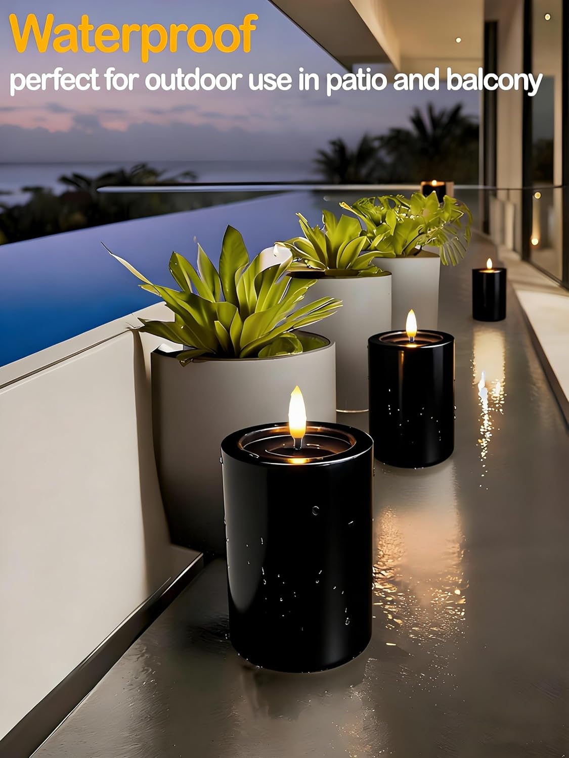 Gmnee 3"x6" Outdoor Waterproof Flameless Candles with Remote and Timers, LED Candles, Battery Operated Candles, Electric Fake Pillar Candles for Patio, Porch, and Lanterns Decor (White, Plastic)