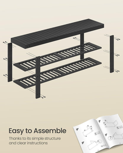 SONGMICS Shoe Rack Bench, 3-Tier Bamboo Shoe Storage Organizer, Entryway Bench, Holds Up to 286 lb, 11.3 x 27.6 x 17.8 Inches, for Entryway Bathroom Bedroom, Ink Black ULBS04H
