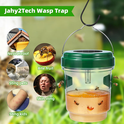 4 Pack Solar Wasp Trap Outdoor Hanging Wasp Trap Catcher Yellowjacket Trap Hornet Wasps Killer with UV LED Light Reusable Carpenter Bee Traps for Outside, Garden, Backyard, and Orchard
