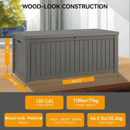 Outdoor Storage Box, 31 Gallon Resin Deck Boxes Outdoor Waterproof For Patio Furniture, Garden Tools, Pool Supplies, Lockable And UV Resistant (Rattan Gray)