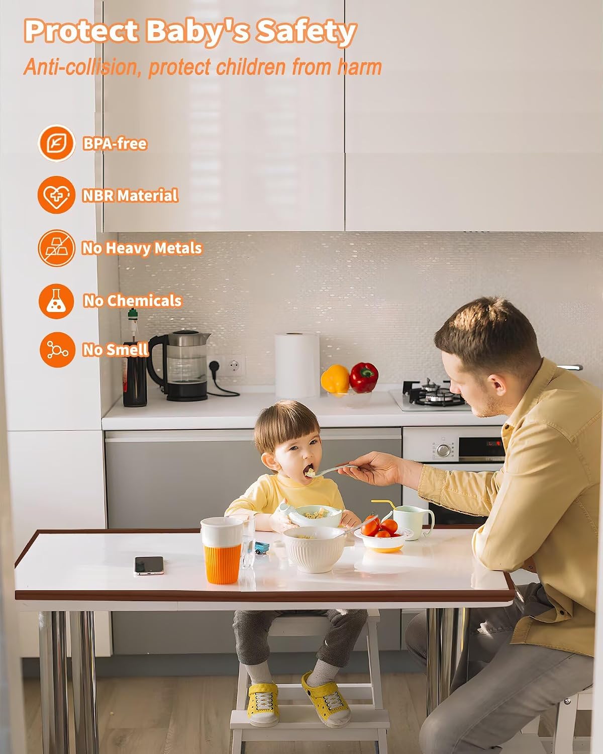 Baby Proofing Edge Protector, 6.6FT, 0.67" Extra Thick, Pre-Taped | L-Shape Air Buffering Soft NBR Rubber Foam Guard, Furniture Corner & Edge Safety Bumpers with 6 Corner Covers, White