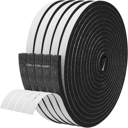 Storystore Weather Stripping Door Seal Strip, 1/2In x 1/4In x 16.5FT Self Adhesive Foam Tape for Door Window Insulation Soundproofing Weatherstrip, High Density Foam Seal for Doors Windows Furniture