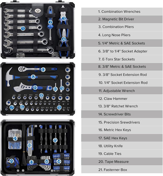 Prostormer Mechanic Tool Set – 219 Piece Basic Tool Kit for Home Repair & Auto Car Maintenance, General Household Tool Set with Aluminium Tool Box