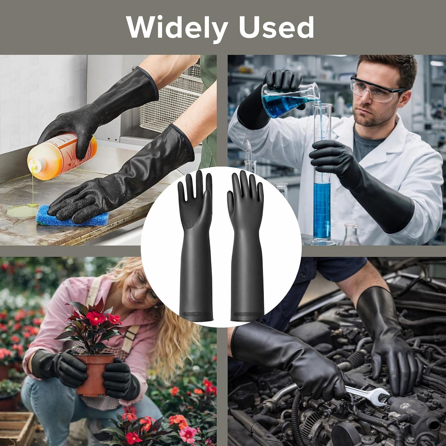 HandLove Heavy Duty Chemical Resistant Latex Gloves, 18-Inch Long Reusable Rubber Gloves for Cleaning, Dishwashing & Industrial Use, Waterproof, Oil, Acid & Alkali Resistant, Large, 1 Pair