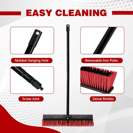18" Push Broom for Outdoor - Heavy Duty Broom 63" Long Handle Outdoor Broom for Deck,Driveway,Garage,Yard,Deck,Patio,Warehouse,Concrete