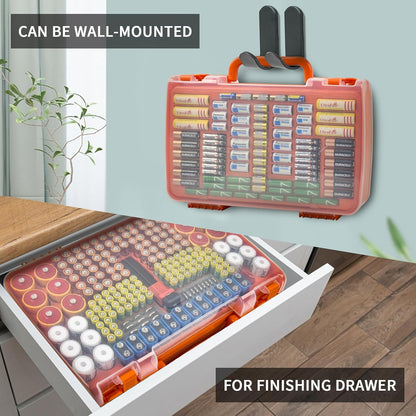 Battery Organizer Storage Case with Tester for 269 Batteries, Double Sides | Plastic, For AA AAA 4A C D Cell 9V 3V LR44 CR2 CR123 CR1632 18650 Button, Wall/Drawer, For Families/DIY/Home/Garage, Grey