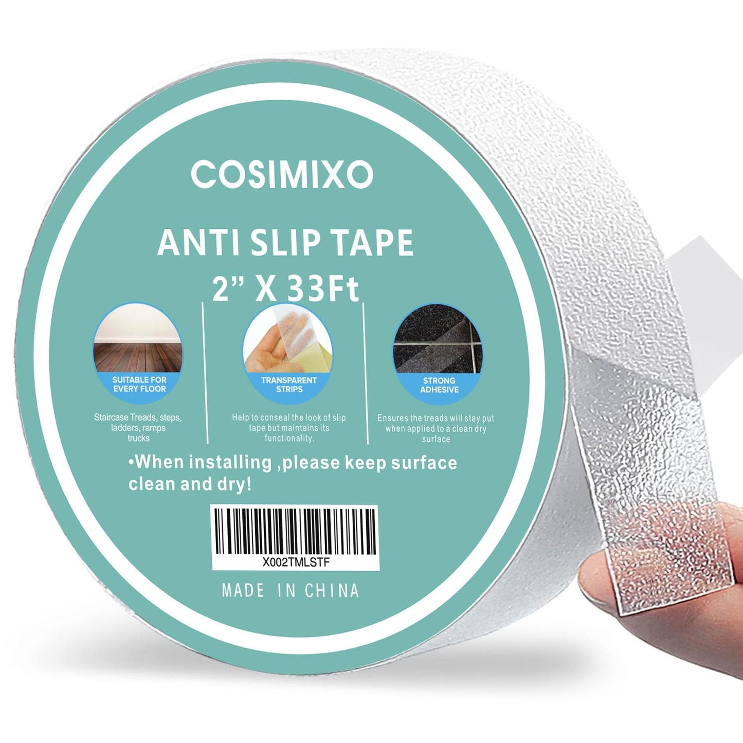 COSIMIXO 4" x 33Ft Clear Anti Slip Tape Waterprooft, Non-Slip Stair Treads Tape Traction, Boats, Stairs, Transparent, Soft, Comfortable for Bare feet