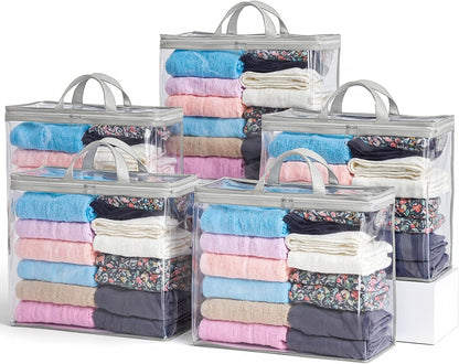 5PACK Clear Zippered Storage Bag for Clothes, 22L Clear Storage Bags, and Blanket Storage Bags for Bedding, Blankets, Comforters, Clothing, Books, DVD & CD (White)
