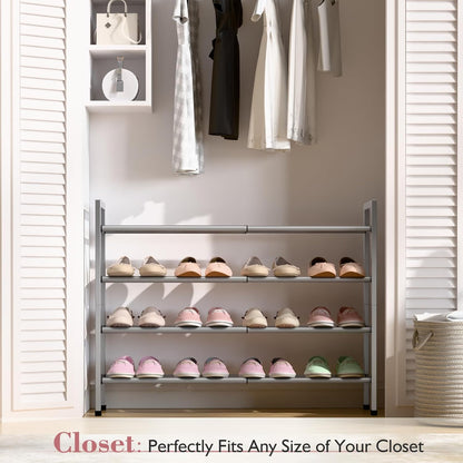 Bumusty 3-Tier Expandable Shoe Rack for Closet, 18“-33” Adjustable Shoe Rack for Small Space, Small Shoe Organizer for Front Door, Sturdy Metal, Black