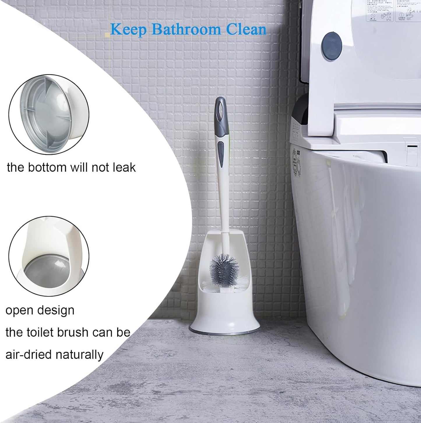 2 Pack Toilet Bowl Brush Without Holder for Bathroom, Under-Rim Double Brush Head, Long Handle Household Cleaning Brushes Set (2 Pack Grey Brush Without Holder)