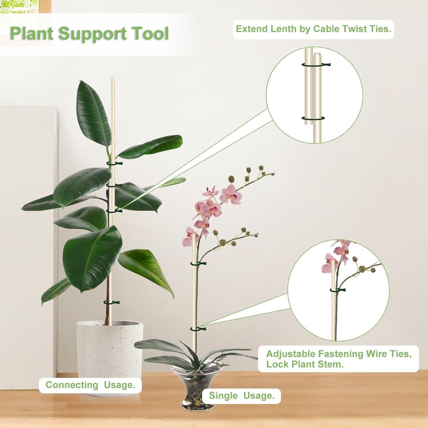 46 PCS Bamboo Plant Stakes 18 Inch, 5mm Thick Wood Plant Support Stakes | for Seedlings Gardening Potted Floral Plant, Indoor Wooden Sign Posting Garden Stick, Crafts Sticks with 46 PCS Wires(4")