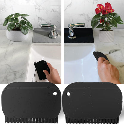 Sink Countertop Silicone Squeegee Brush, Aha Homeware Small Squeegee Brush Cleans Wet and Dry Spills, Mini Silicone Squeegee Brush for Bathroom Sink Kitchen Sink (Black & Black)
