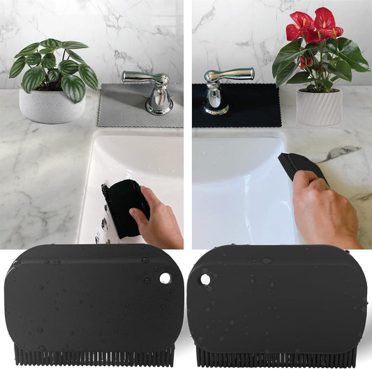 Sink Countertop Silicone Squeegee Brush, Aha Homeware Small Squeegee Brush Cleans Wet and Dry Spills, Mini Silicone Squeegee Brush for Bathroom Sink Kitchen Sink (Black & Black)