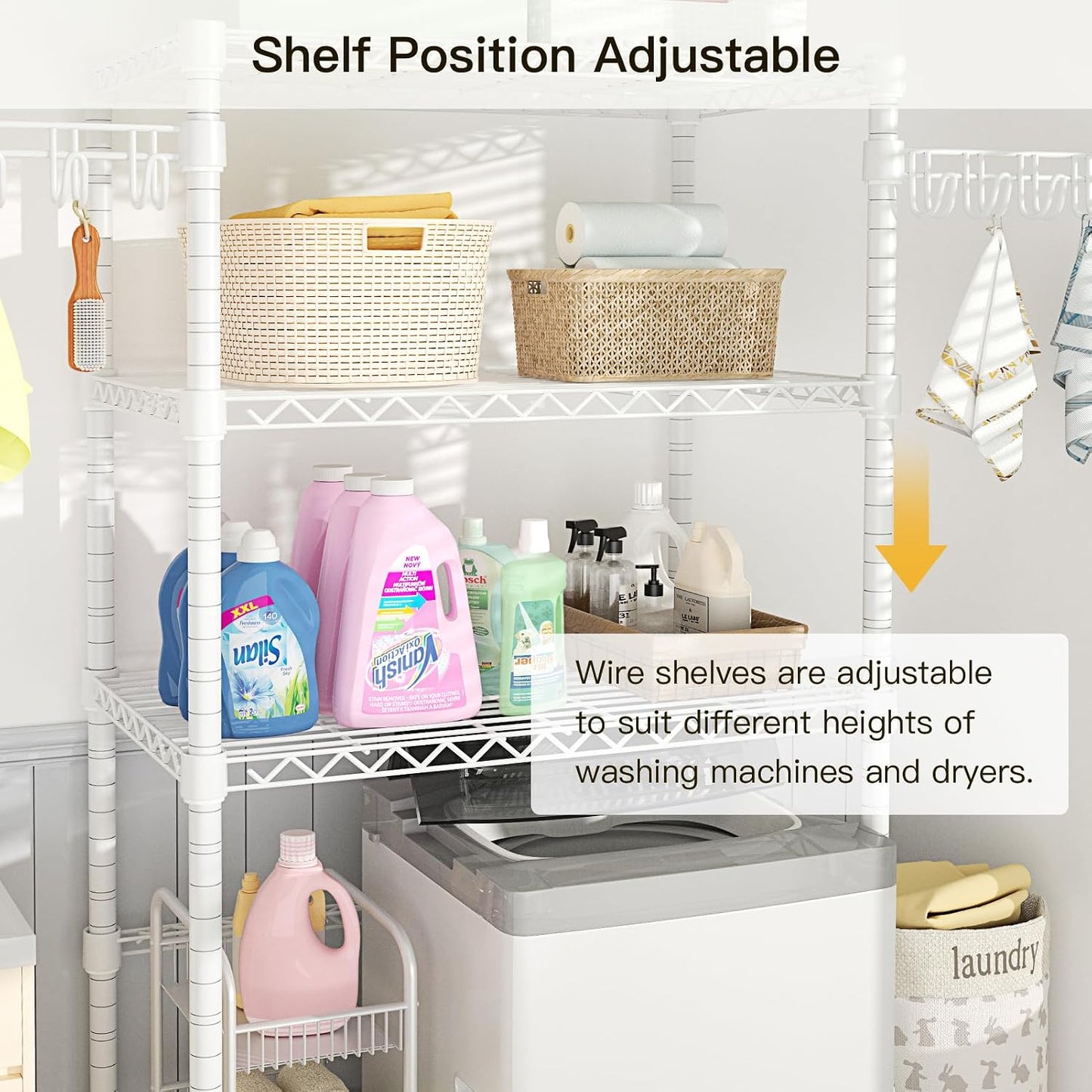 Ulif U8 Mini Laundry Room Storage Organizer, Over the Washer and Dryer Storage Shelves for Laundry Organization, 29.5”W x 17.3”D x 76.2”H, Suit Washing Machine Width within 27.1”, Hold 304 lb, Black