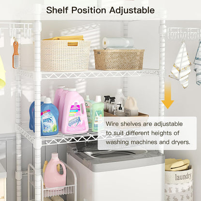 Ulif U8 Mini Laundry Room Storage Organizer, Over the Washer and Dryer Storage Shelves for Laundry Organization, 29.5”W x 17.3”D x 76.2”H, Suit Washing Machine Width within 27.1”, Hold 304 lb, Black