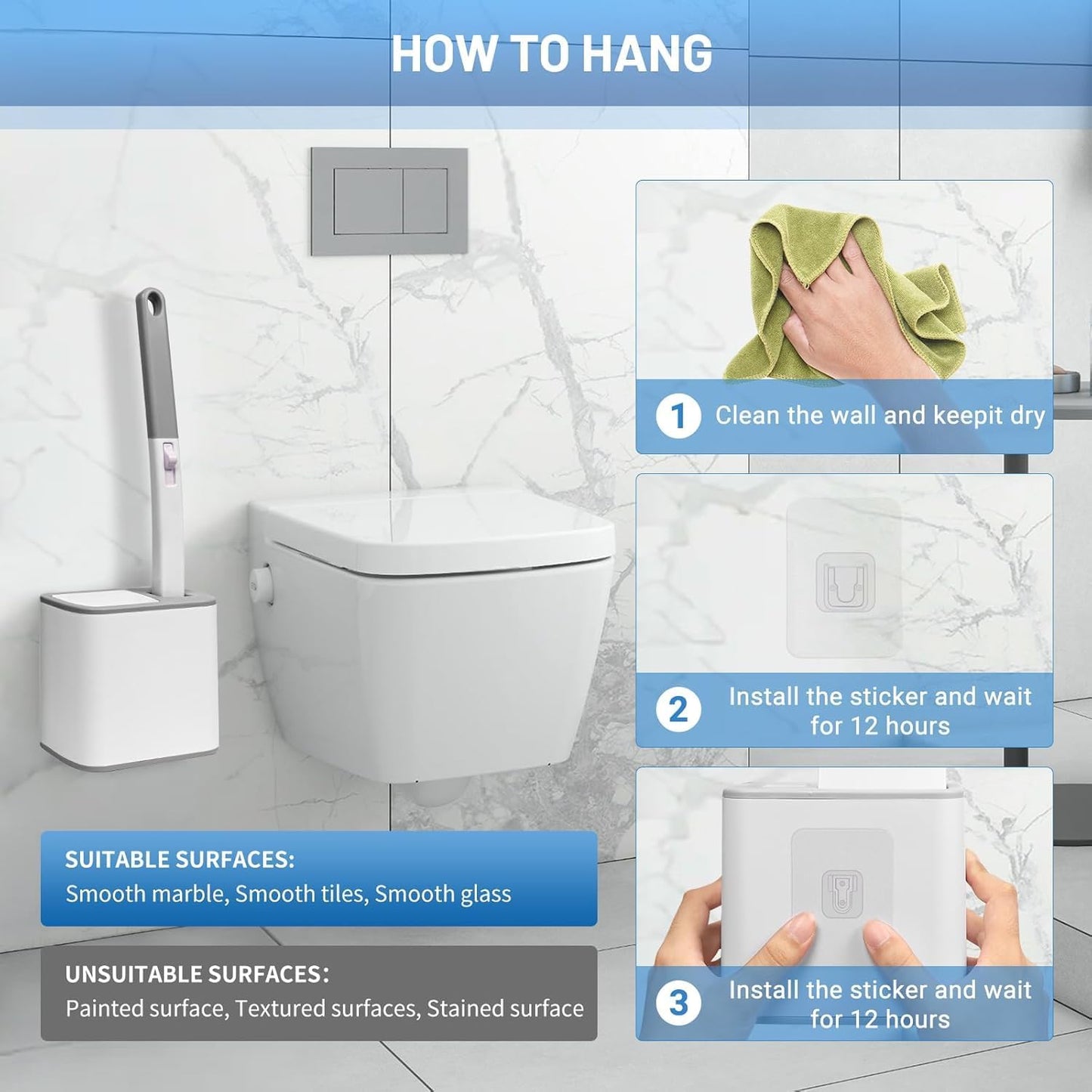 Disposable Toilet Brush with Holder, Disposable Toilet Cleaning System with 36 Refills, Toilet Wand Kit for Bathroom Toilet Cleaning (Disposable Toilet Brush)