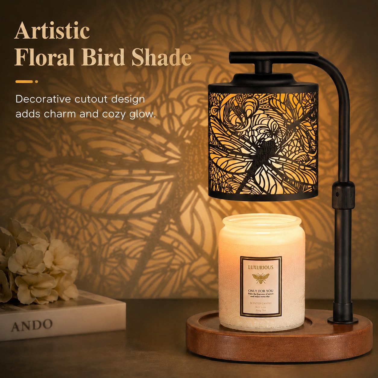 kobodon Candle Warmer Lamp with Timer, Electric Candle Lamp Warmer Birthday for Mom Women Home Bedroom Decor Wax Melt Warmer for Scented Wax with Jar Candles (Dragonfly)