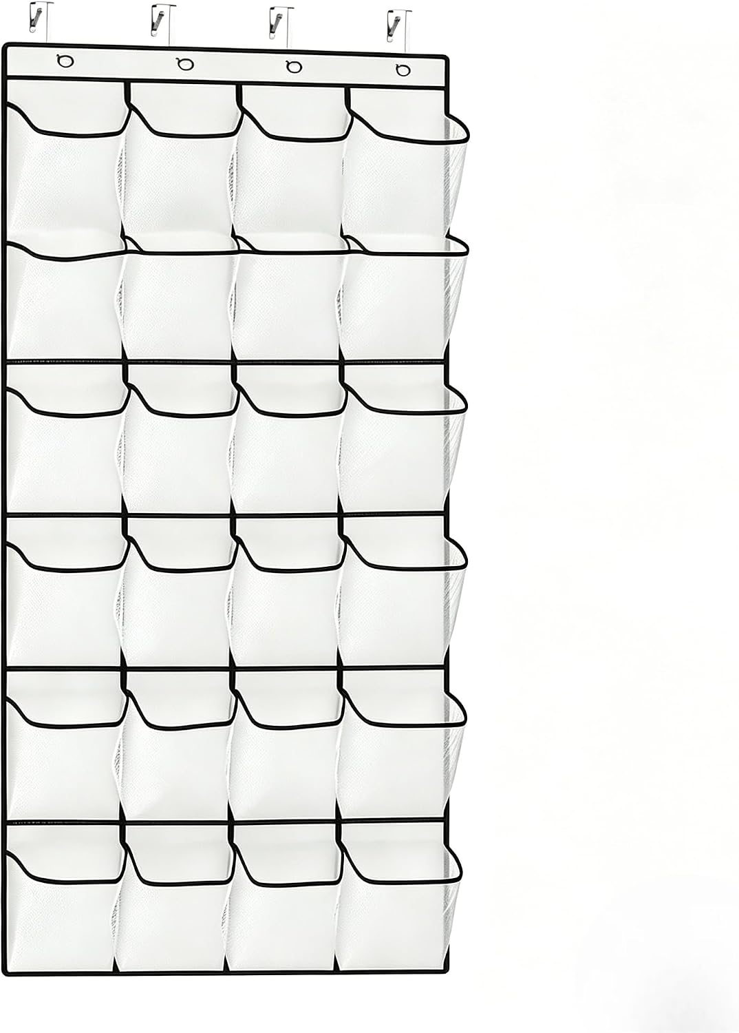 Meolsaek Over Door Shoe Organizer with 24 Breathable Mesh Pockets, Shoe Holder for Door with 4 Metal Hooks, Back of Door Shoe Organizer for Closet, Bedroom, Bathroom, Pantry (Grey - 24)