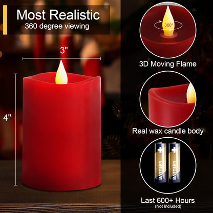 3x3 Flameless Candles with Remote Set of 2, 3 inch Battery Candles Flickering with Timer, LED Pillar Candle for Indoor/Outdoor, White