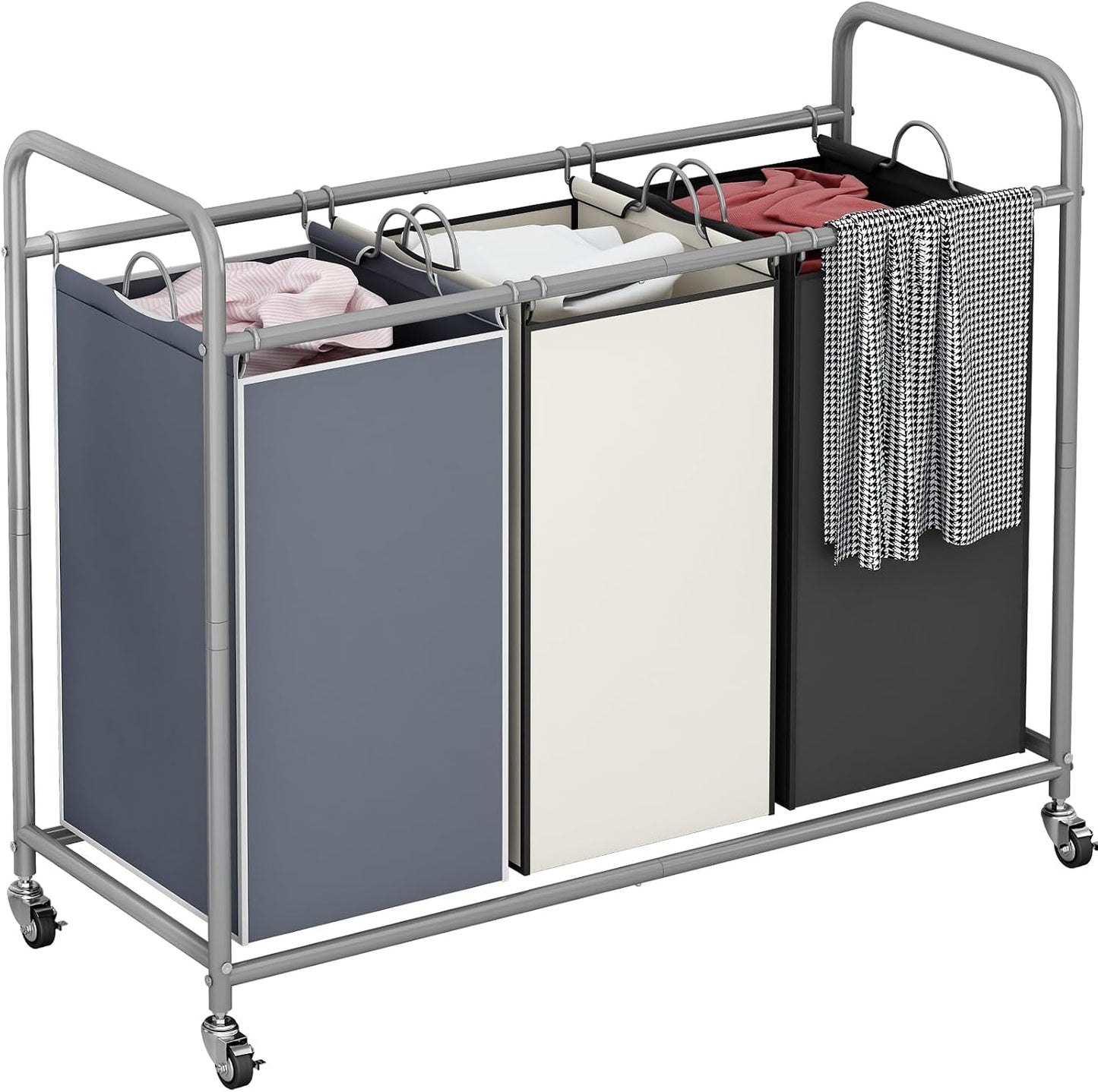 LINZINAR 3-Bag Laundry Hamper, Black Laundry Basket, 35.6 Gal(135 L) Laundry Sorter Cart Laundry Room Organization with Heavy Duty Rolling Lockable Wheels and Removable Bags