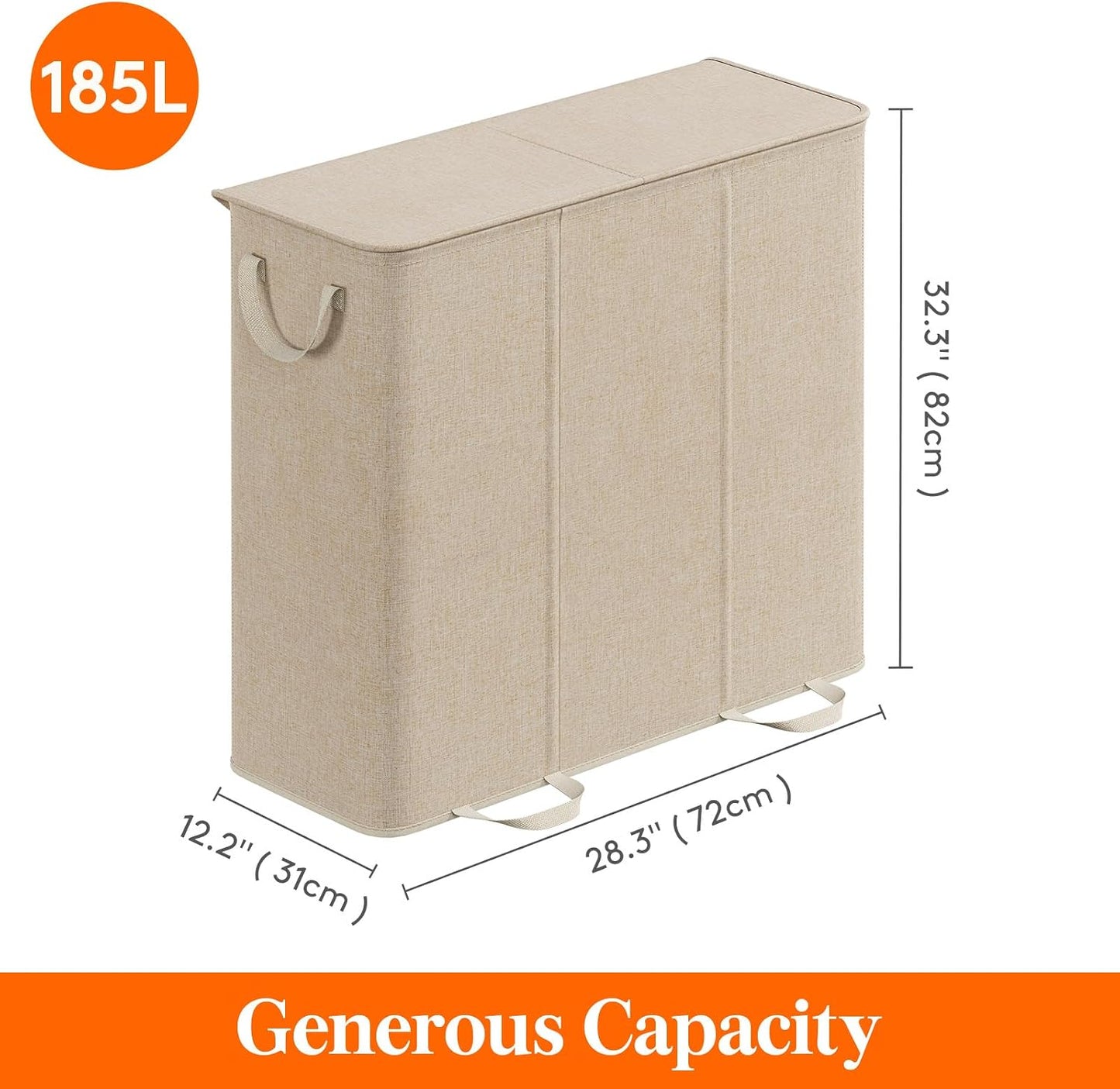 Lifewit Double Laundry Hamper with Lid and Removable Laundry Bags, Large Collapsible 2 Dividers Dirty Clothes Basket with Handles for Bedroom Laundry Room Closet Bathroom College, 136L Beige