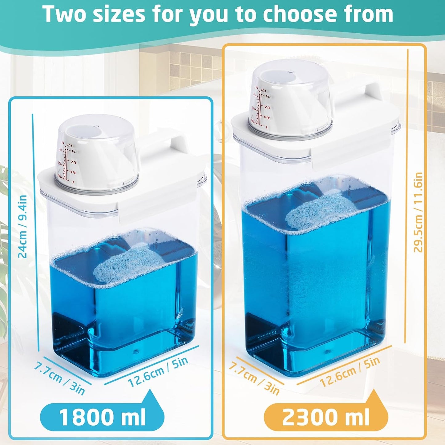 Provoue Laundry Detergent Dispenser-2 Pack, 37 oz Detergent Dispenser with 4 Removable Labels, Laundry Soap Dispenser for Laundry Room Organization and Storage, BPA Free & PET Plastic Clear