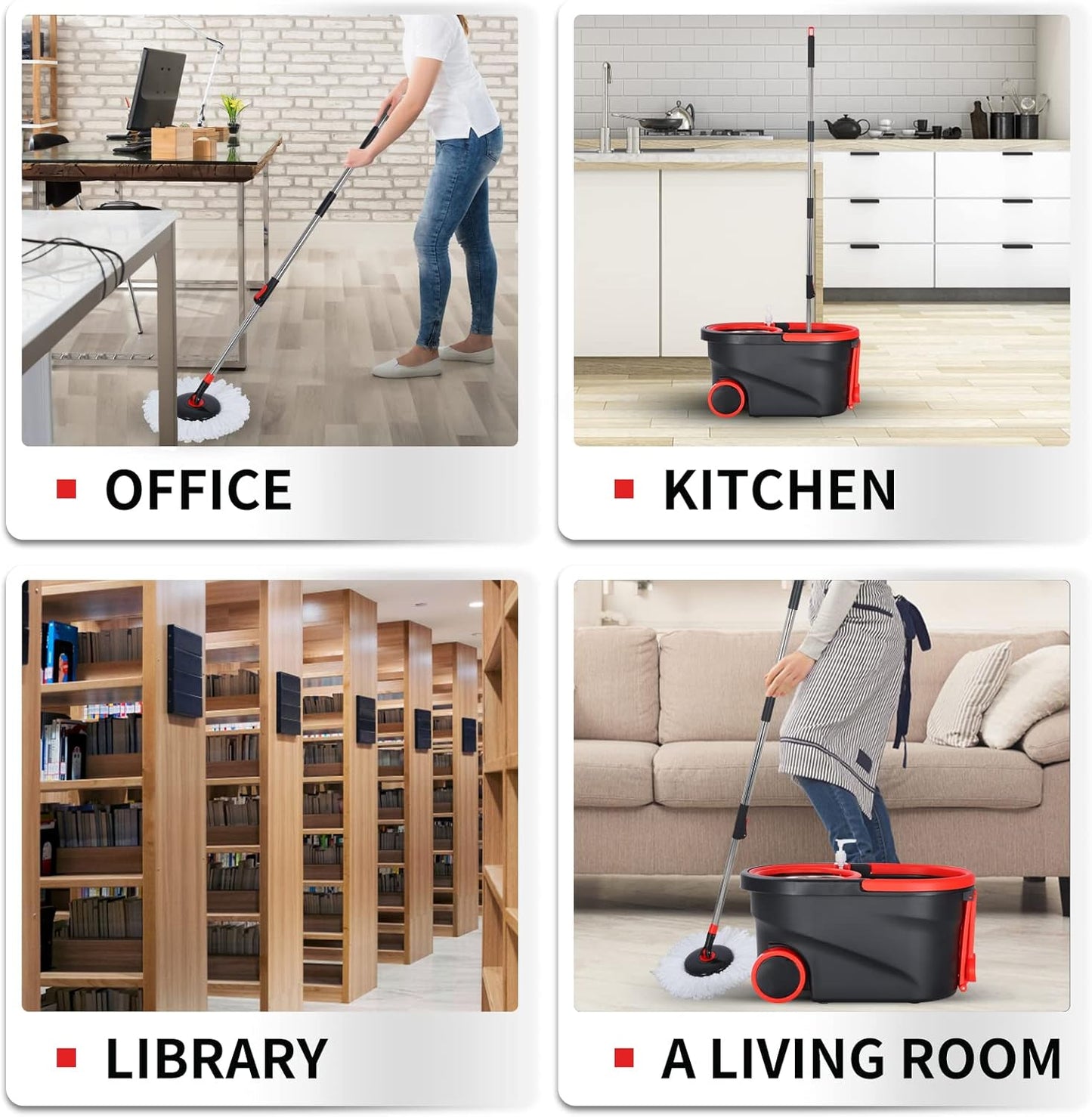 Spin Mop and Bucket with Wringer Set, 360° Spinning Mop Bucket System with 3 Microfiber Mop Replacement Heads and 50" Stainless Steel Adjustable Handle for Floor Cleaning