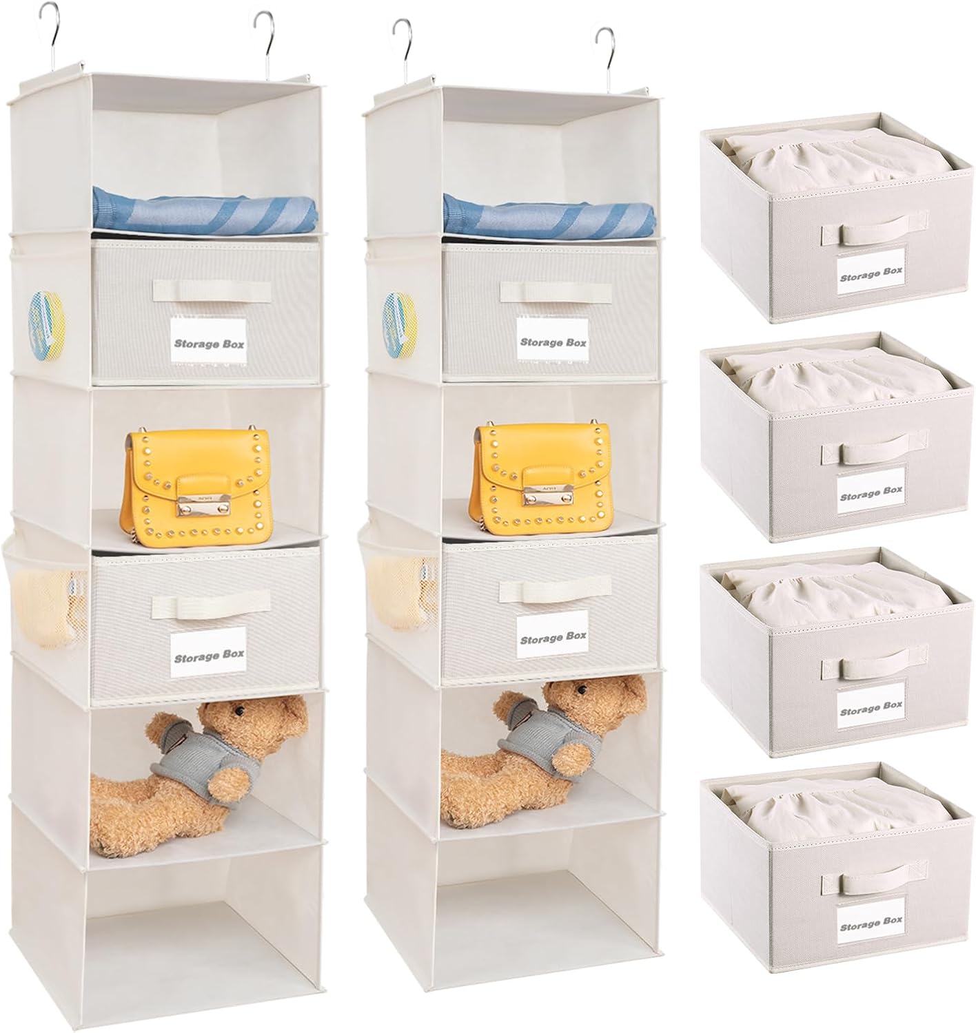 BrilliantJo 2 Pack Hanging Closet Organizer, 5 Shelves Hanging Storage with 6 Side Pockets for Clothes Shoes, 43"x12"x12"(Black)