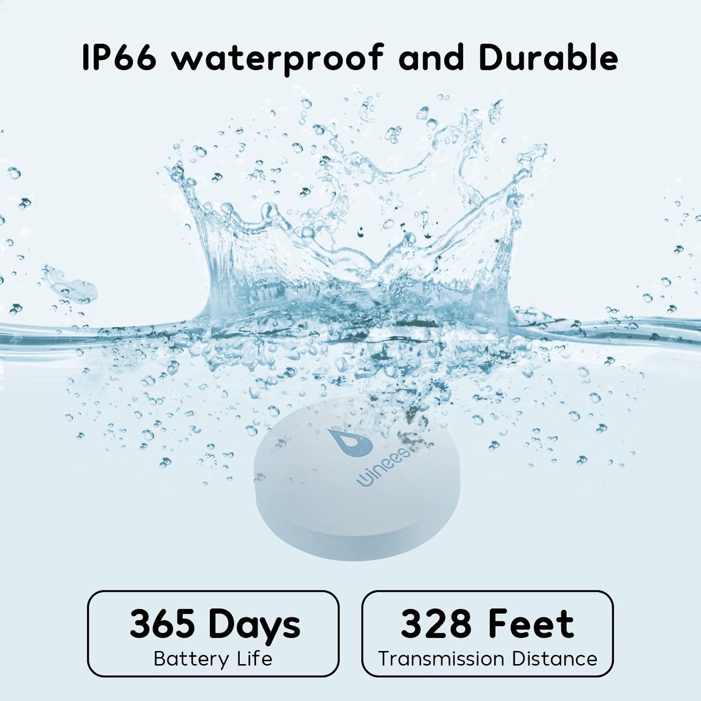 Winees WiFi Water Leak Detector for Home, 3 Pack Water Sensors with 100dB Adjustable Alarm, Leak Alert Email&SMS Notification, 200M Transmission for Basement, Bathroom, Laundry, IFTTT, 2.4G WiFi Only