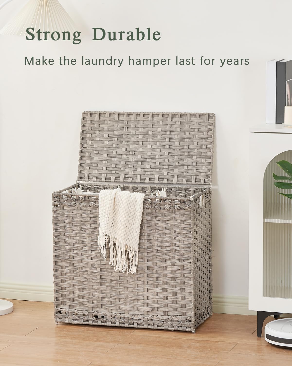 SETVSON Laundry Hamper with Lid Laundry Basket 132 L (35 Gal) Wicker Clothes Hamper, Handwoven Rattan Hamper with Handles and 4 Removable Liner Bags, 6 Mesh Bags for Laundry Bedroom Natural