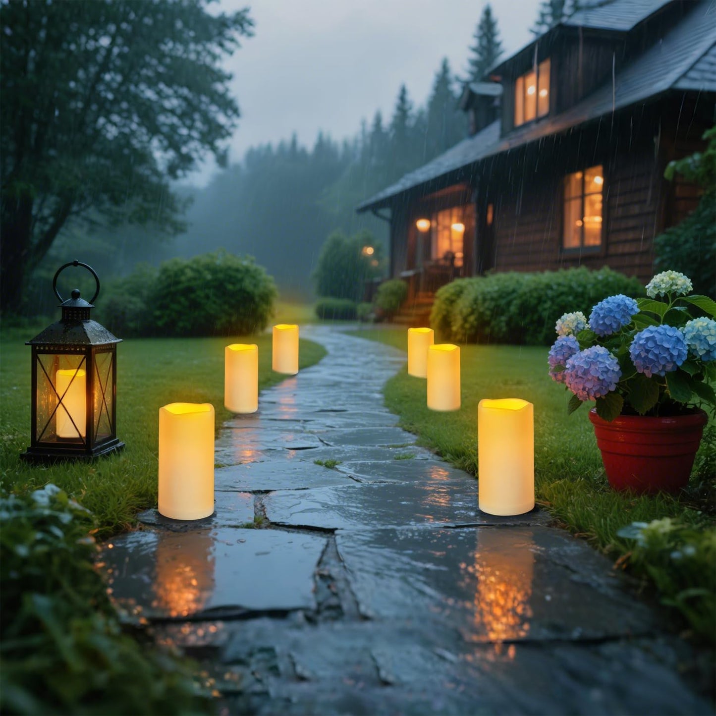 Flameless Candles 4" 5" 6" Set of 3 Ivory Outdoor Indoor Pillars 3" Diameter Battery Operated Flickering Candles Include 10-Key Remote Timer Function 400+ Hours Requires 2 AA Batteries（3 Pack)