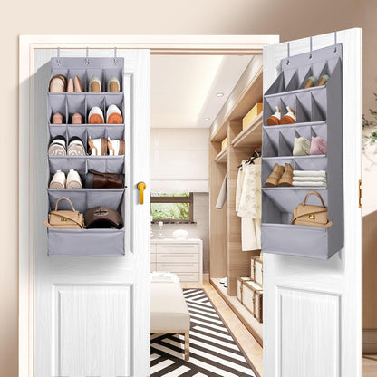 FENTEC 1 Pack Over-the-Door-Shoe-Organizers,Hanging Organizers with Large Pocket Shoe Holder Hanging Shoe Rack for Closet Shoe Organizer for Wall, Over Door Organizer with 15 Pockets Gray