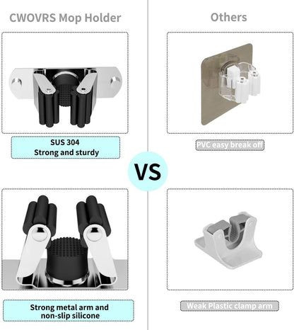 CWOVRS Broom Holder Wall Mount, 4 Pack Mop Holder Stainless Steel Mop and Broom Holder Heavy Duty Broom Hanger Wall Mount for Kitchen Garden Garage etc.