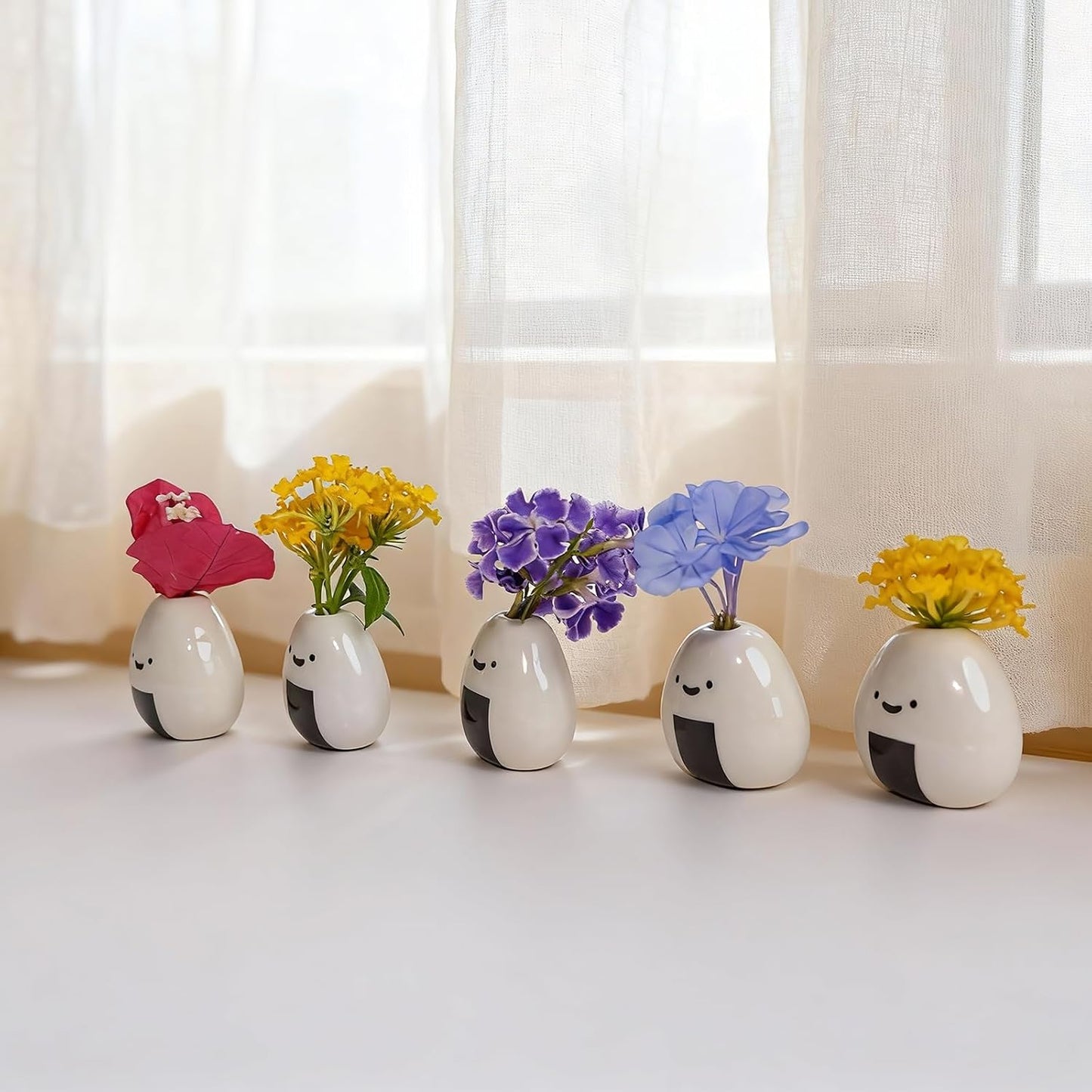 MOUGIGI Cute Blue House Ceramic Bud Vase Set of 3 - Handmade Miniature Vase with Star Roof for Dried Flowers, Chic Japandi Style Decor for Entryway, Dining,Coffee Table - Ideal Small Gift for Home