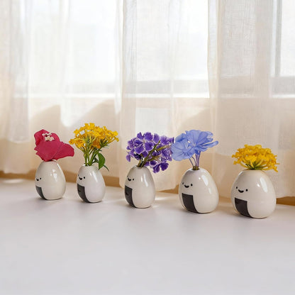 MOUGIGI Cute Blue House Ceramic Bud Vase Set of 3 - Handmade Miniature Vase with Star Roof for Dried Flowers, Chic Japandi Style Decor for Entryway, Dining,Coffee Table - Ideal Small Gift for Home