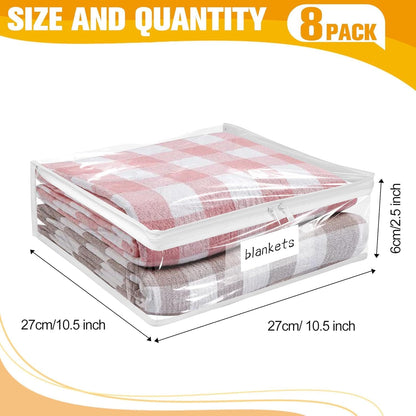 Plastic Storage Bags with Easy-Glide Zipper, Pack of 8, Durable Clear Vinyl Zippered Storage Bags for Clothes Sweaters Comforters Blankets Sheets Bedding (15.7 x 13.8 x 3.9 Inch, White)