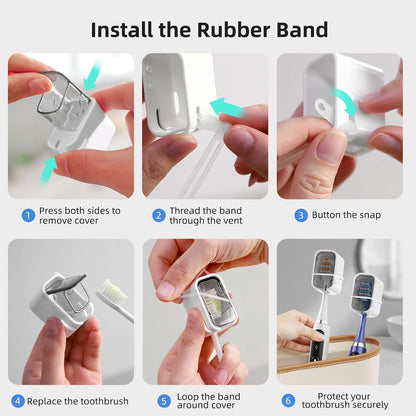 Travel Toothbrush Cover 2PCS,【Innovative Band Design】 Stay Closed Electric Toothbrush Covers Caps, Toothbrush Head Cover for Travel, Camping,Bathroom, Business