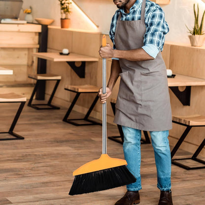 minkissy Soft Bristle Angle Broom for Floor Cleaning, Wide-Angle Room Broom with Orange Handle, Household Sweeping Tool for Indoor and Outdoor Use in Kitchen, Garage, and Patio
