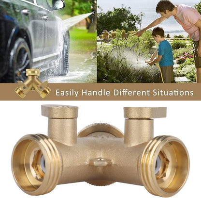 Garden Hose Splitter 2 - Way | All - Brass Strong Valve | NPT 3/4 Thread for Outdoor Watering/Laundry/Car Washing | Leak - Proof Design with Adjustable Output