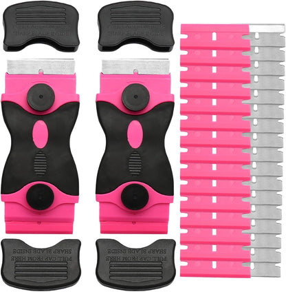 2 Pack Razor Blade Scrapers Tool, Plastic Paint Scraper Tools,With Extra 40PC Razor Blades, Edged Razorblade Scraping Tool for Glass Top Stove Cleaning Window, Cooktop, Oven, Floor